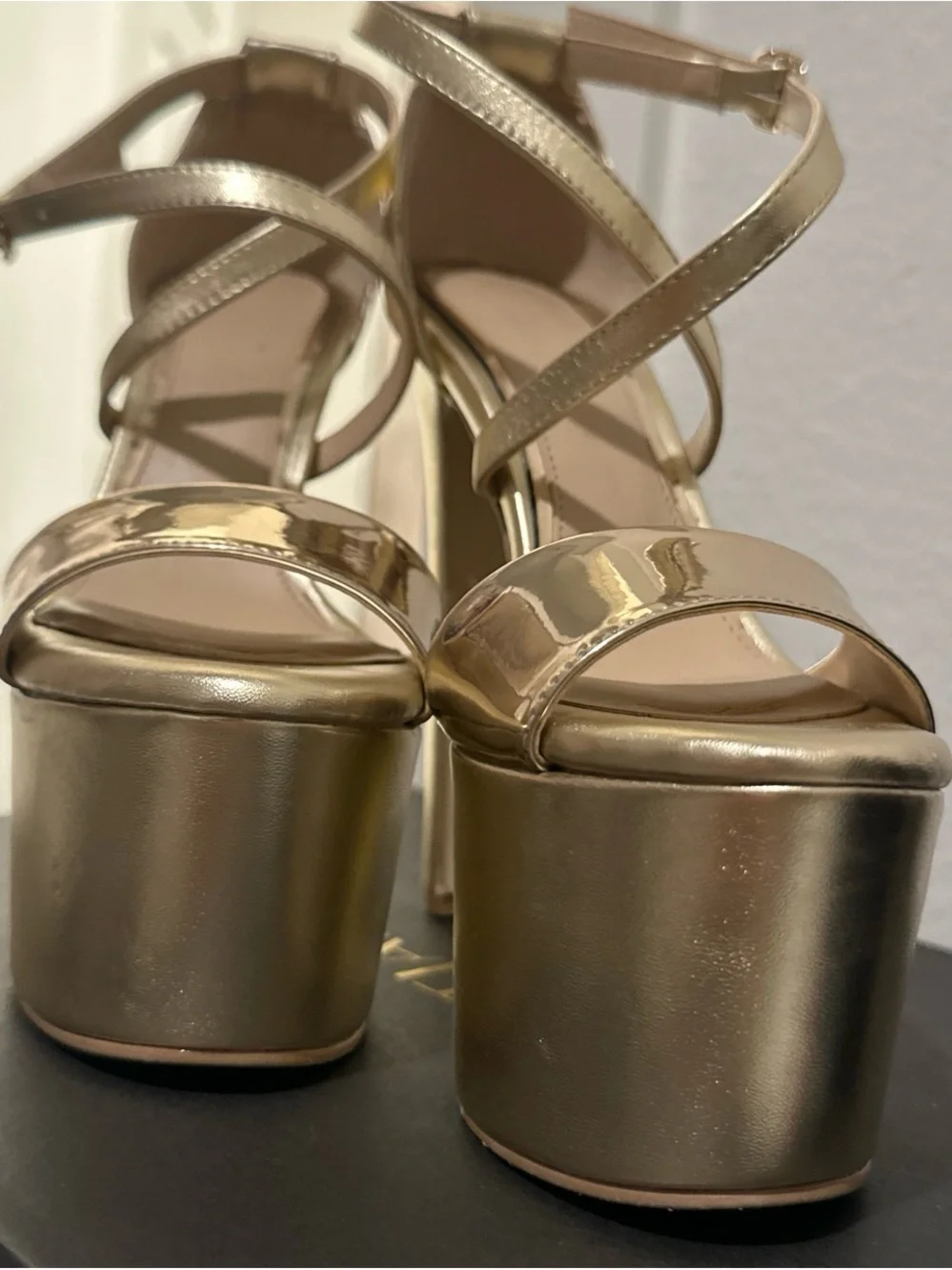 Gold Platform High-Heel Sandals with Ankle Strap